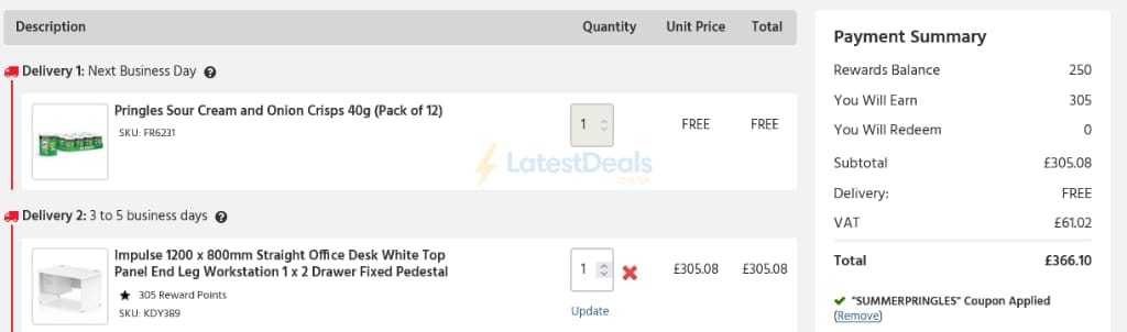 Screenshot of the UK Office Direct discount code working