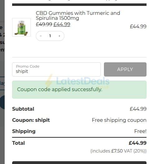 Screenshot of the CBDFX discount code working
