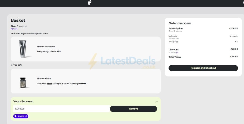 Screenshot of the Sons discount code working
