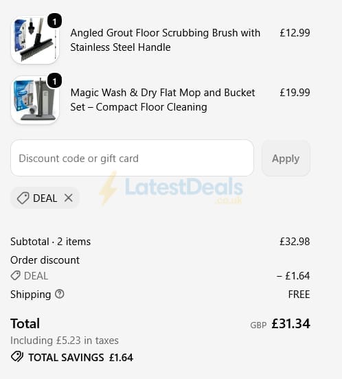 Screenshot of the The Dustpan and Brush Store discount code working