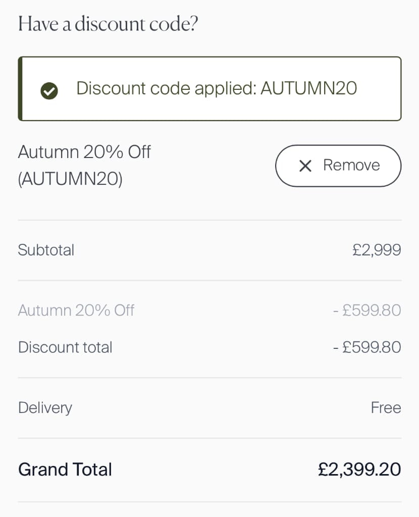 Screenshot of the Maze Living discount code working