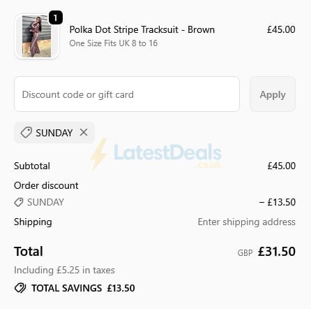 Screenshot of the JYY London discount code working