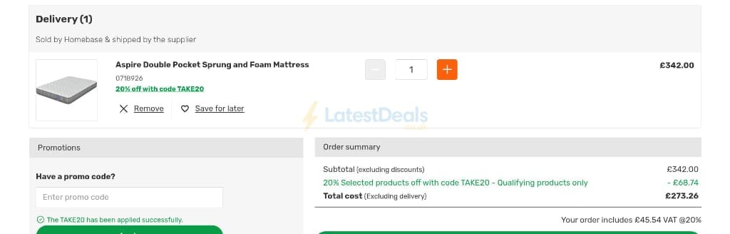 Screenshot of the Homebase discount code working