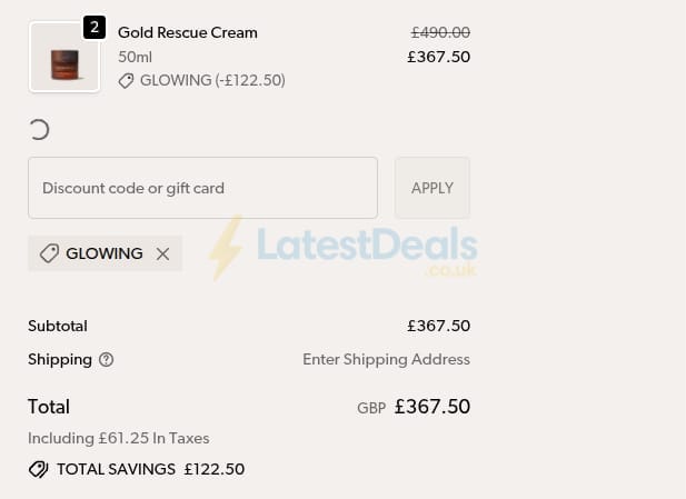 Screenshot of the Omorovicza discount code working