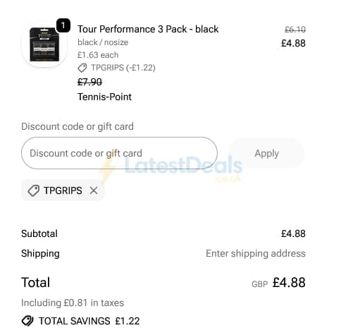 Screenshot of the Tennis Point discount code working