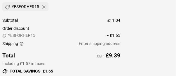 Screenshot of the Yesyesyes discount code working