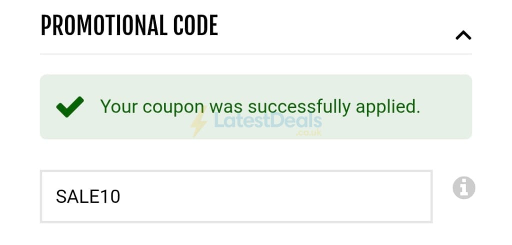 Screenshot of the Joe Browns discount code working