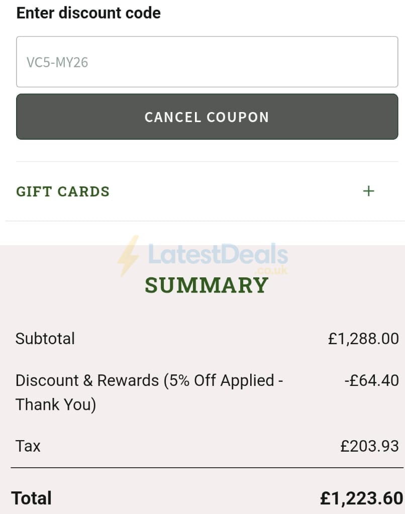 Screenshot of the Sportfish discount code working