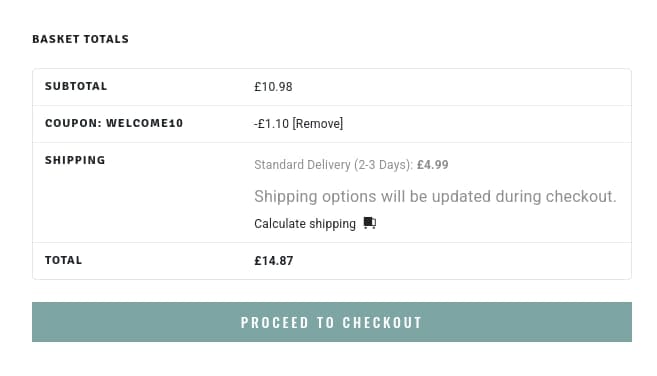 Screenshot of the TRKG discount code working