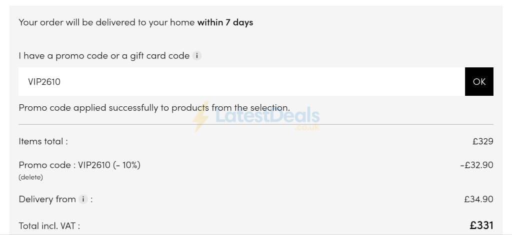 Screenshot of the Tikamoon discount code working