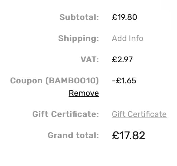 Screenshot of the The Towel Shop discount code working