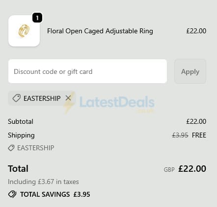Screenshot of the Orelia discount code working