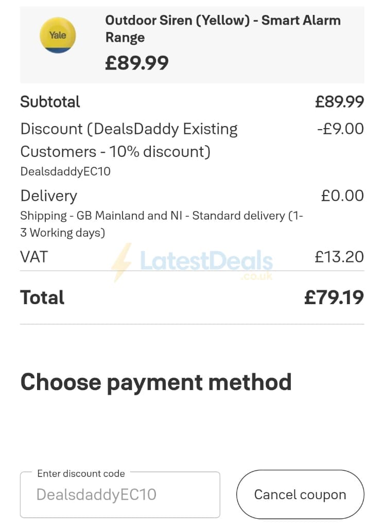 Screenshot of the Yale discount code working