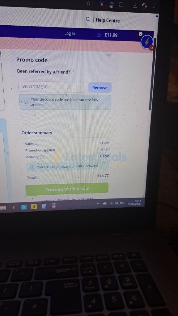 Screenshot of the Vision Direct discount code working