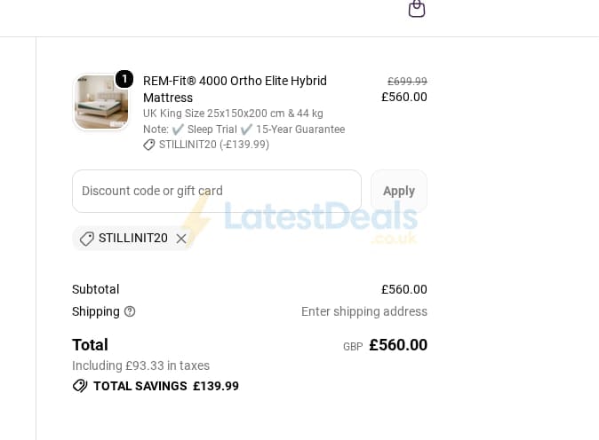 Screenshot of the Rem-fit discount code working