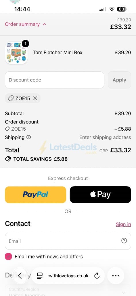 Screenshot of the Jade With Love Toys discount code working