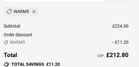 Screenshot of the Coals 2 U discount code working