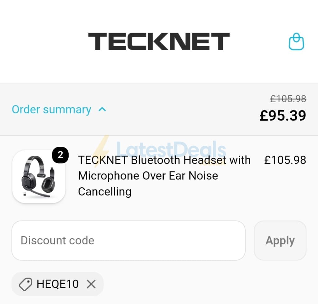 Screenshot of the Tecknet discount code working