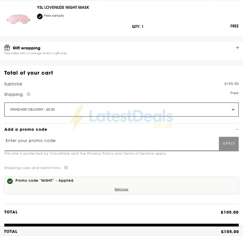 Screenshot of the Yves Saint Laurent discount code working