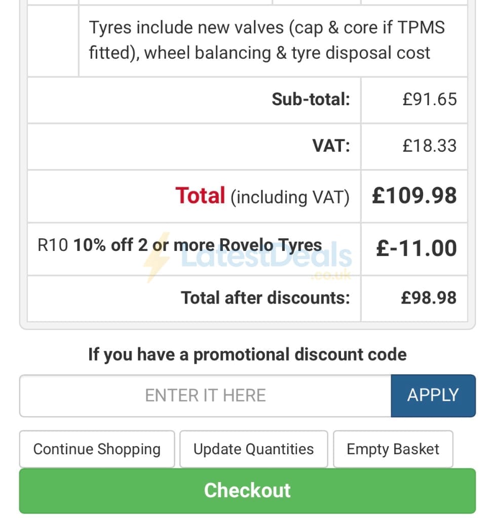 Screenshot of the National Tyres and Autocare discount code working