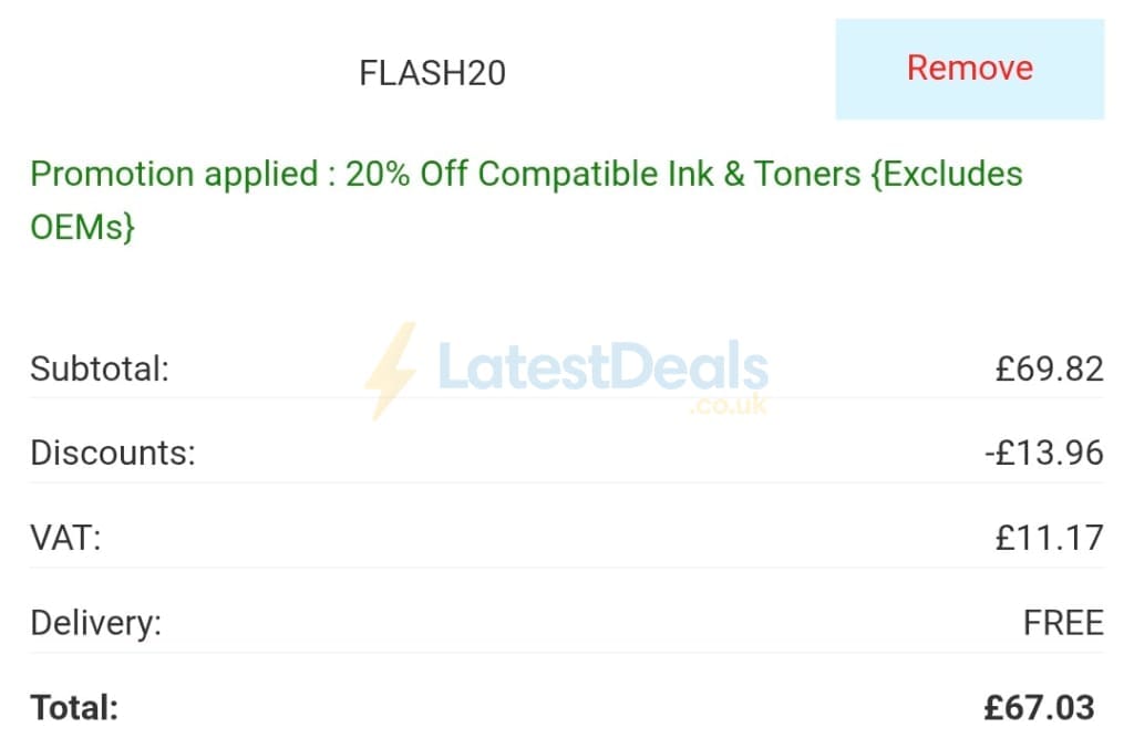 Screenshot of the 999Inks discount code working