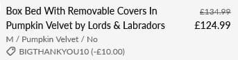 Screenshot of the Lords & Labradors discount code working