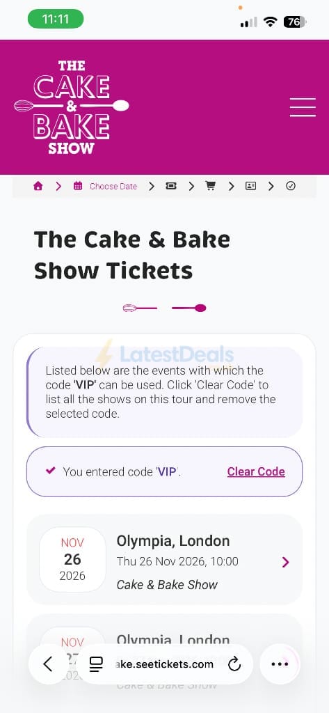 Screenshot of the The Cake And Bake Show discount code working