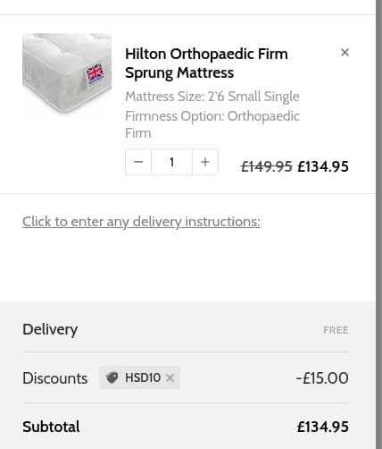 Screenshot of the The Bed Supermarket discount code working