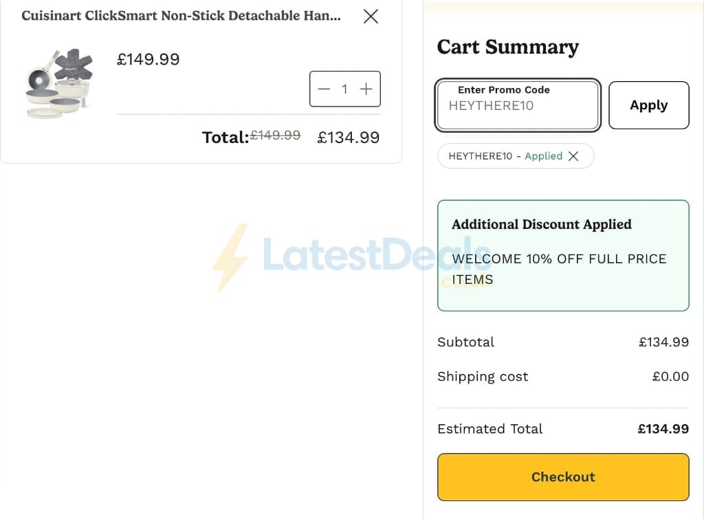Screenshot of the Cuisinart discount code working