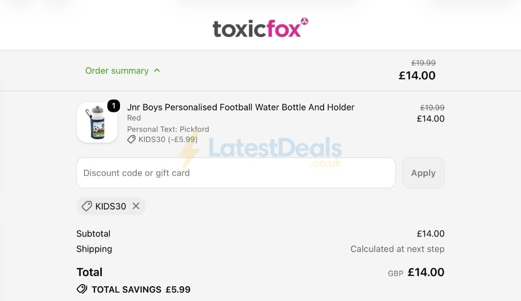Screenshot of the Toxicfox discount code working