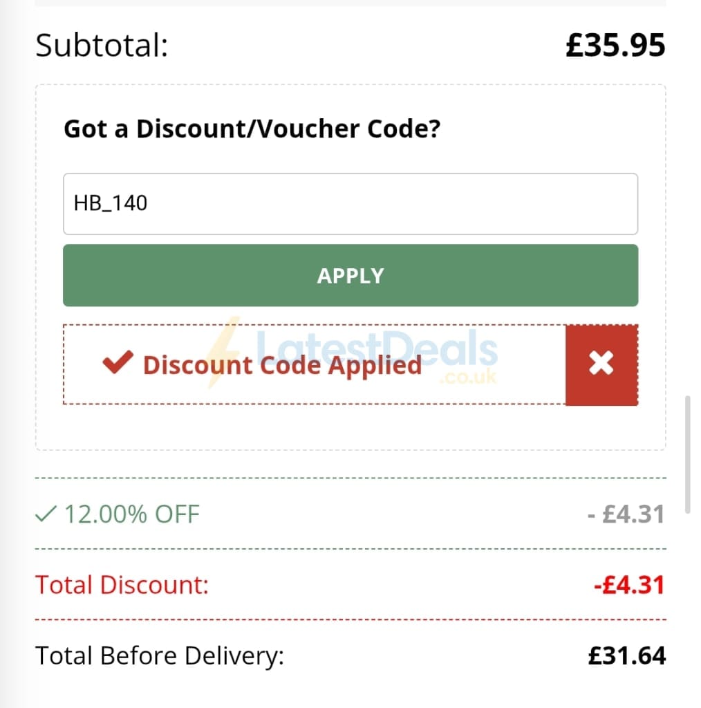Screenshot of the Happy Beaks discount code working