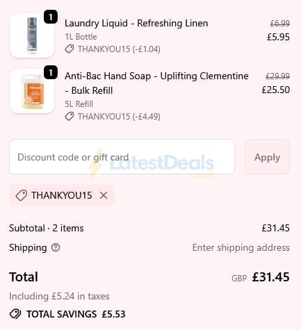 Screenshot of the Miniml discount code working