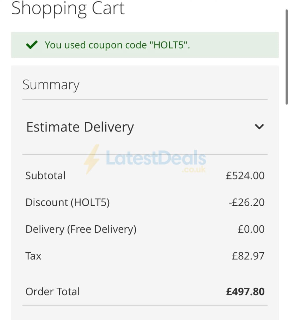 Screenshot of the Sheds discount code working