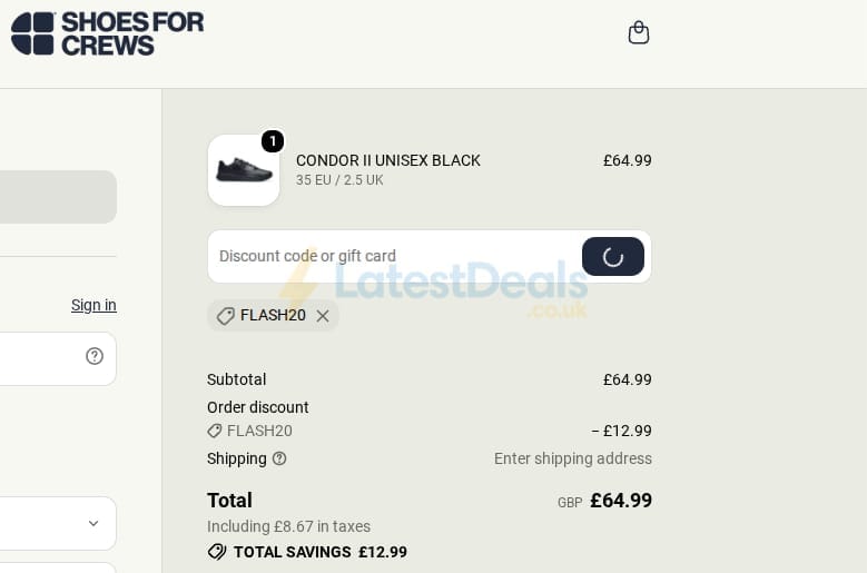 Screenshot of the Shoes For Crews discount code working