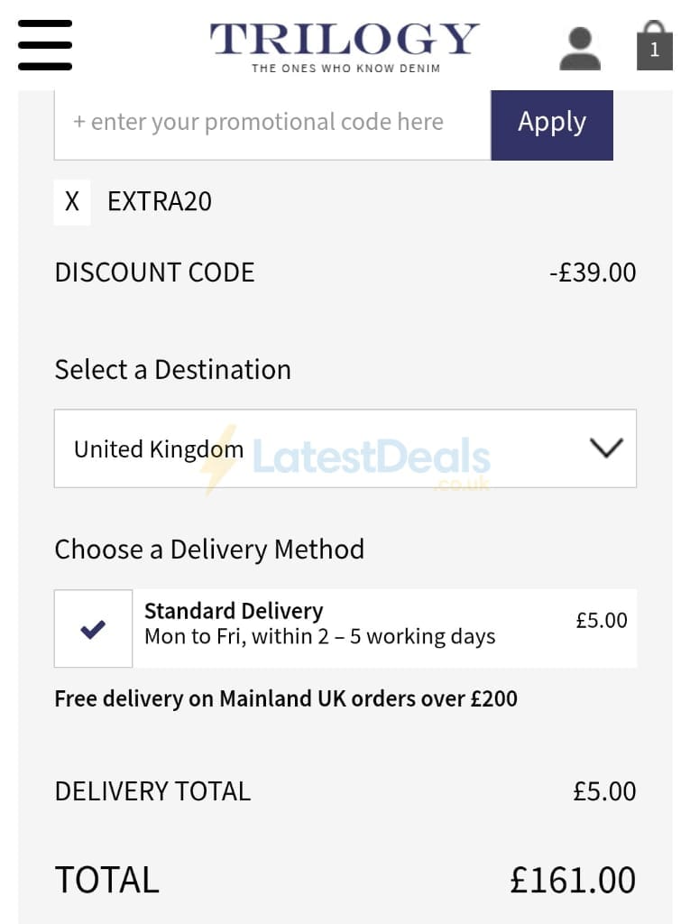 Screenshot of the Trilogy discount code working