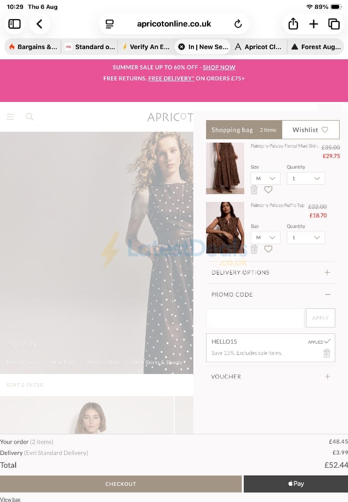 Screenshot of the Apricot discount code working