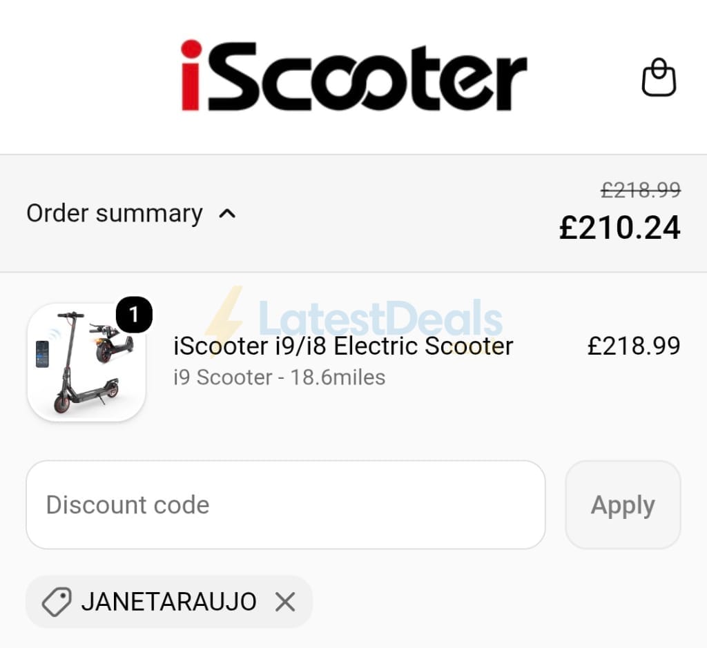 Screenshot of the iScooter discount code working