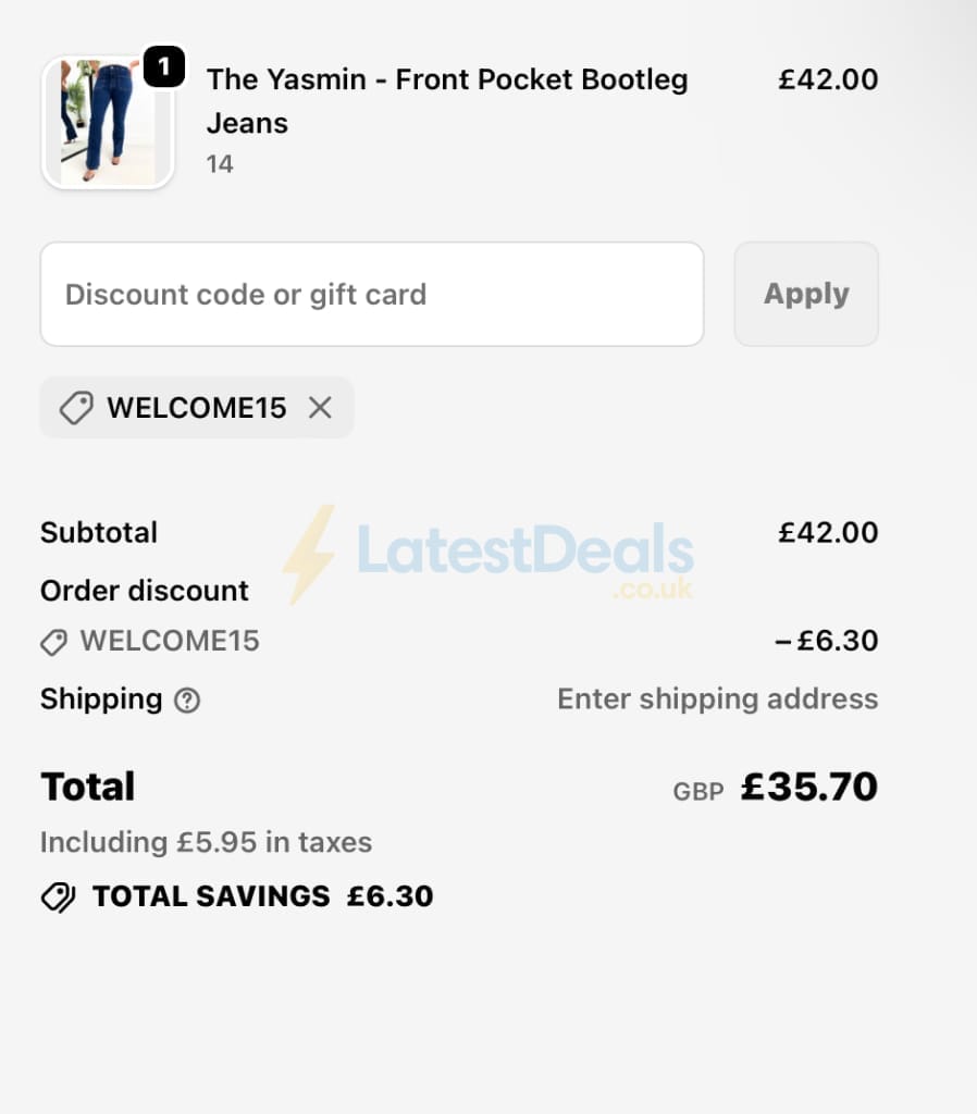 Screenshot of the Libellula Boutique discount code working