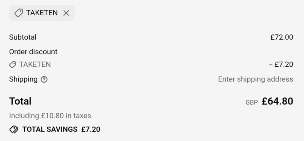 Screenshot of the House of Slippers discount code working