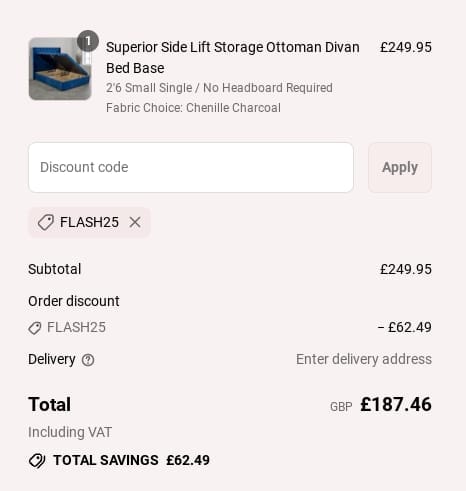 Screenshot of the The Bed Supermarket discount code working