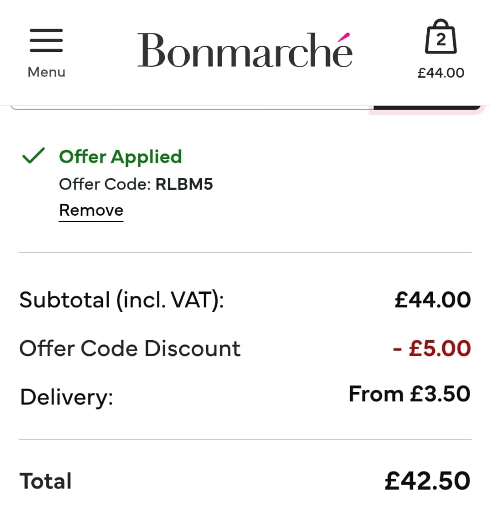 Screenshot of the Bonmarche discount code working