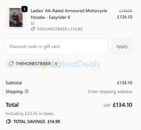 Screenshot of the Roadskin discount code working