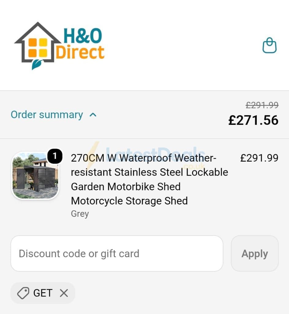 Screenshot of the H&O Direct discount code working