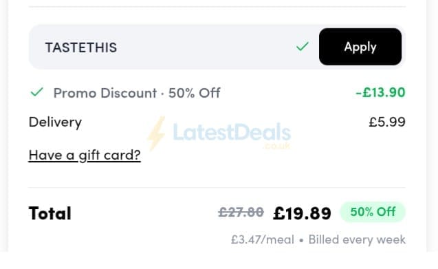 Screenshot of the Prep Kitchen discount code working