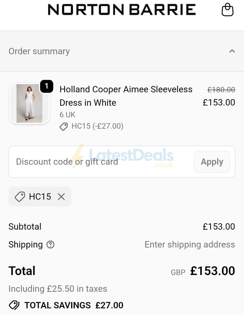 Screenshot of the Norton Barrie discount code working