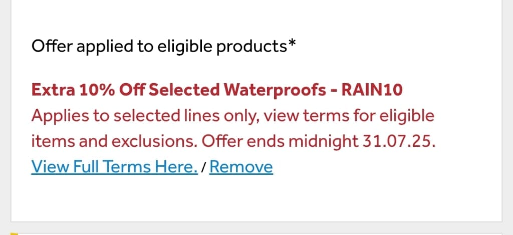 Screenshot of the Go Outdoors discount code working