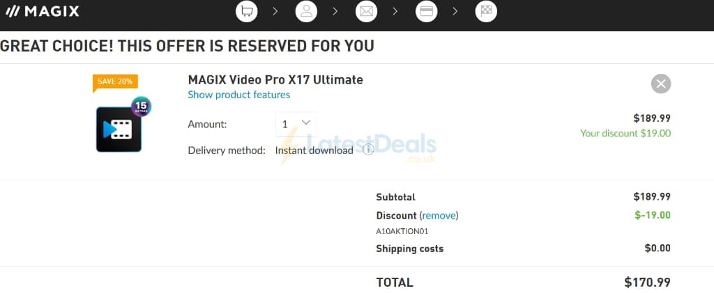 Screenshot of the Magix discount code working