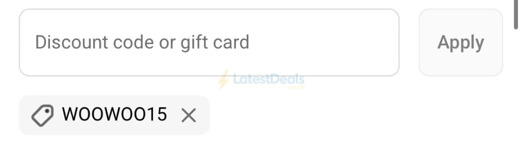 Screenshot of the WooWoo discount code working