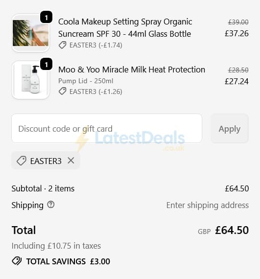 Screenshot of the Plastic Freedom discount code working