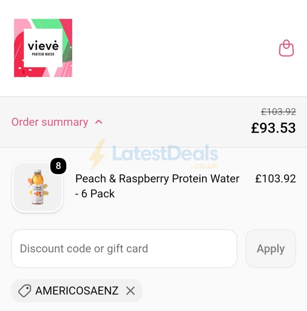 Screenshot of the Vieve discount code working